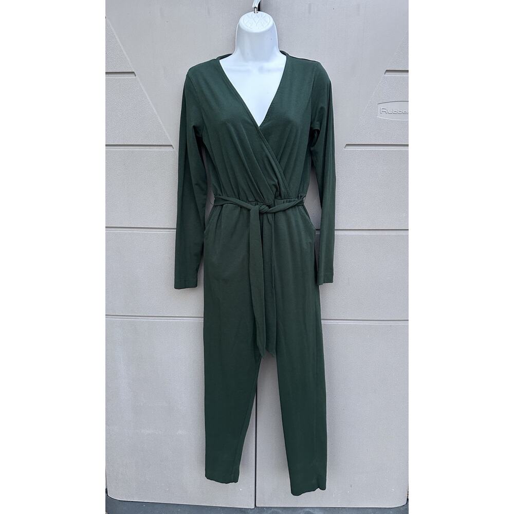 Pact Olive Green Long Sleeve Wrap Jumpsuit